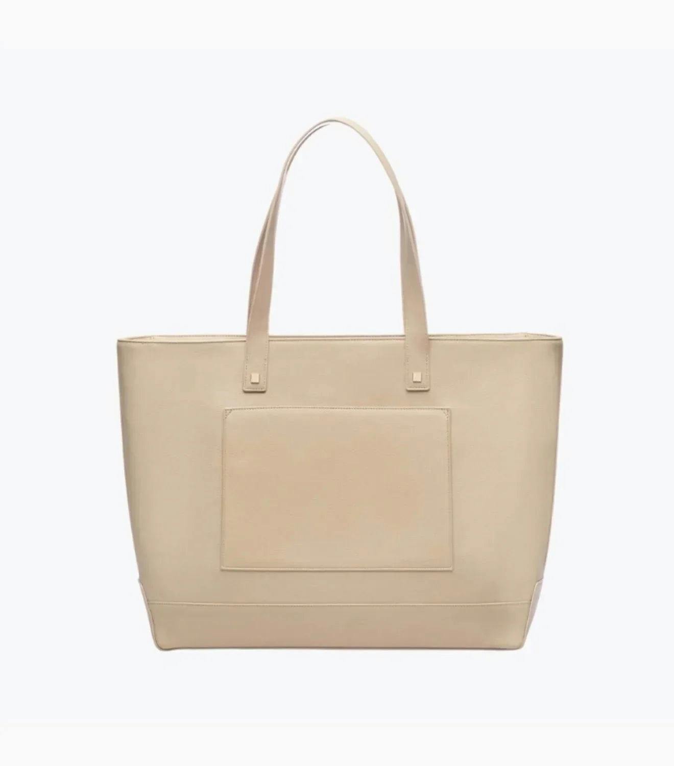 Vegan Leather Work Tote Bag with Removable Insulated Pouch, Cream