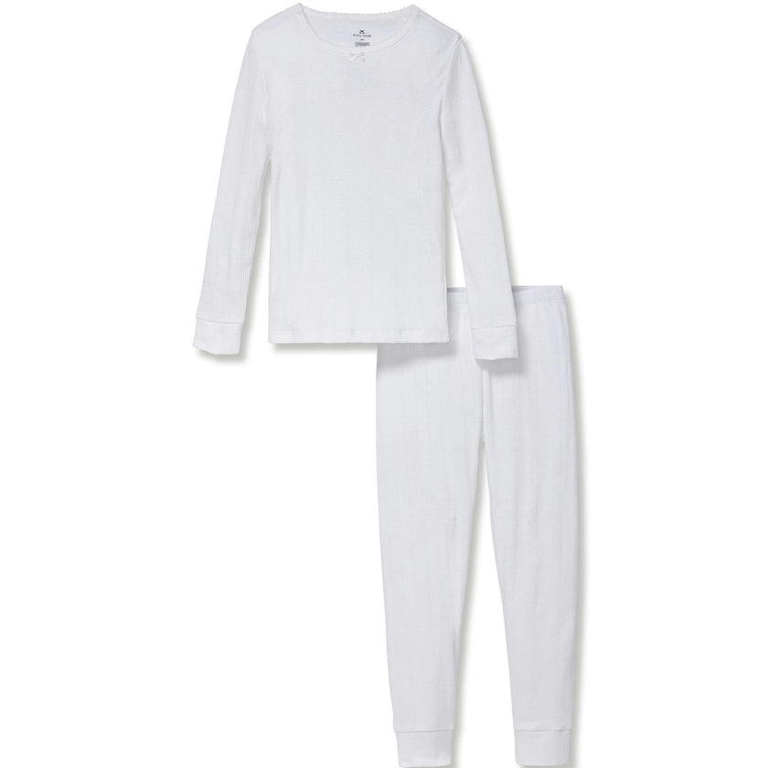 Kid's Pointelle Snug Fit Pajama Set in White