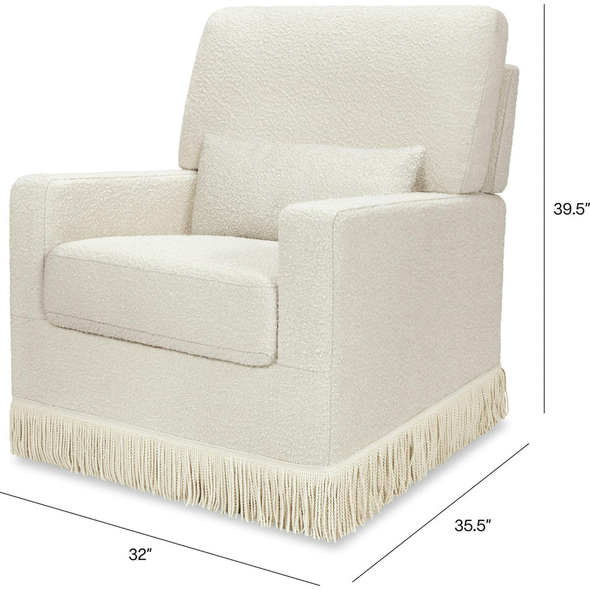 Crawford Pillowback Comfort Swivel Glider | Boucle with Tassel Fringe