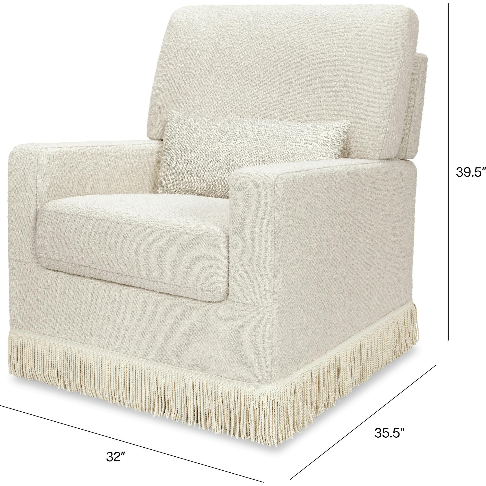 Crawford Pillowback Comfort Swivel Glider | Boucle with Tassel Fringe