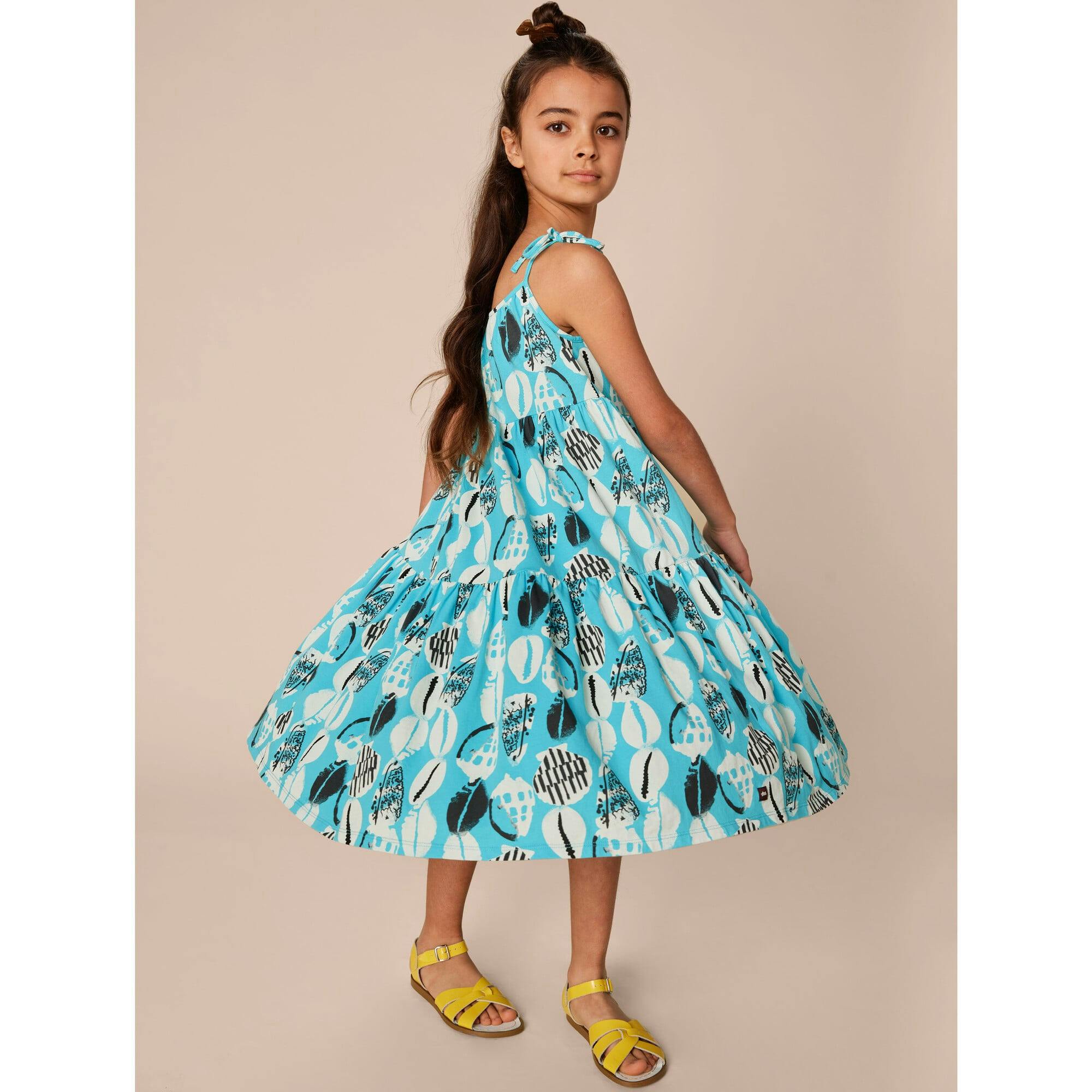 Tie Shoulder Tiered Dress, Blue