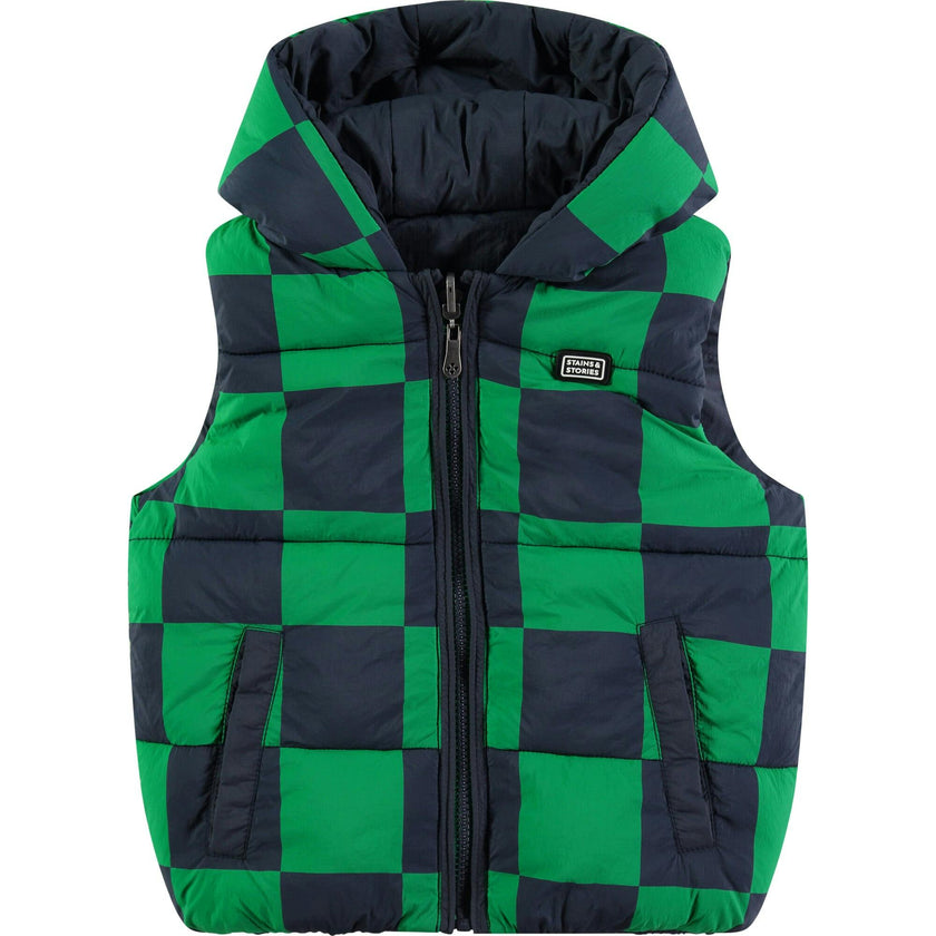 Reversible Solid & Checkered Pattern Winter Vest
