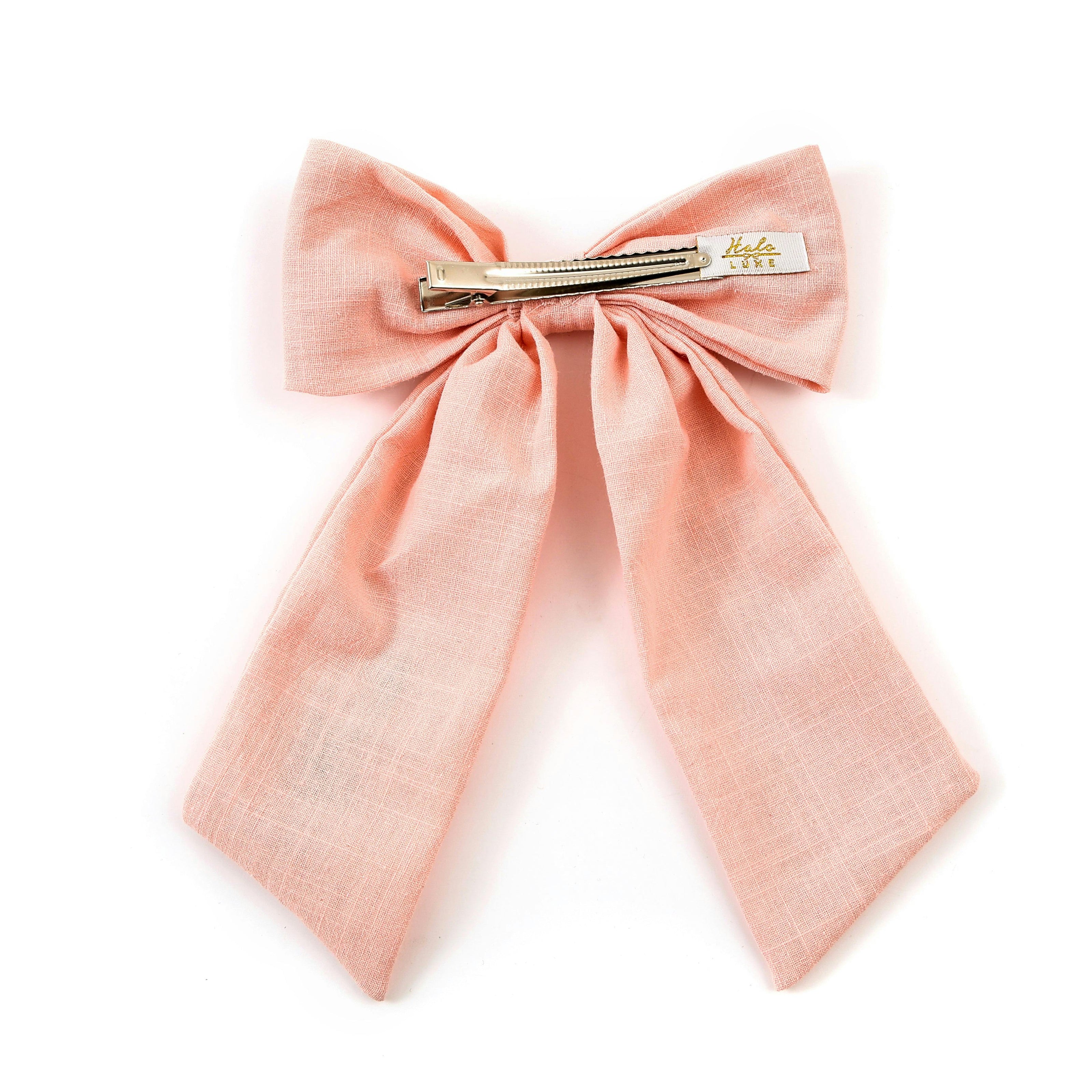 Halo Luxe Felicity Summer Soiree Linen Floral Embroidered Bow Hair Clip - Pink / White