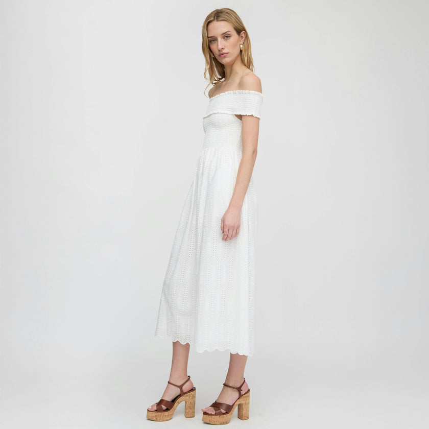The Marguerite Nap Dress - White Trellis Broderie