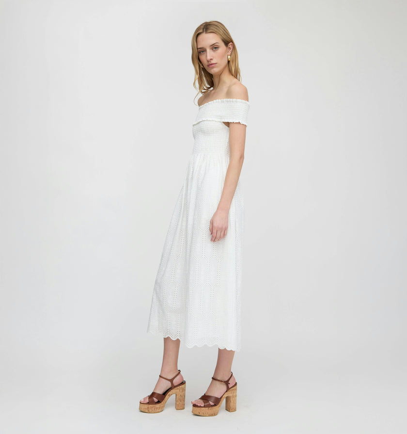The Marguerite Nap Dress - White Trellis Broderie