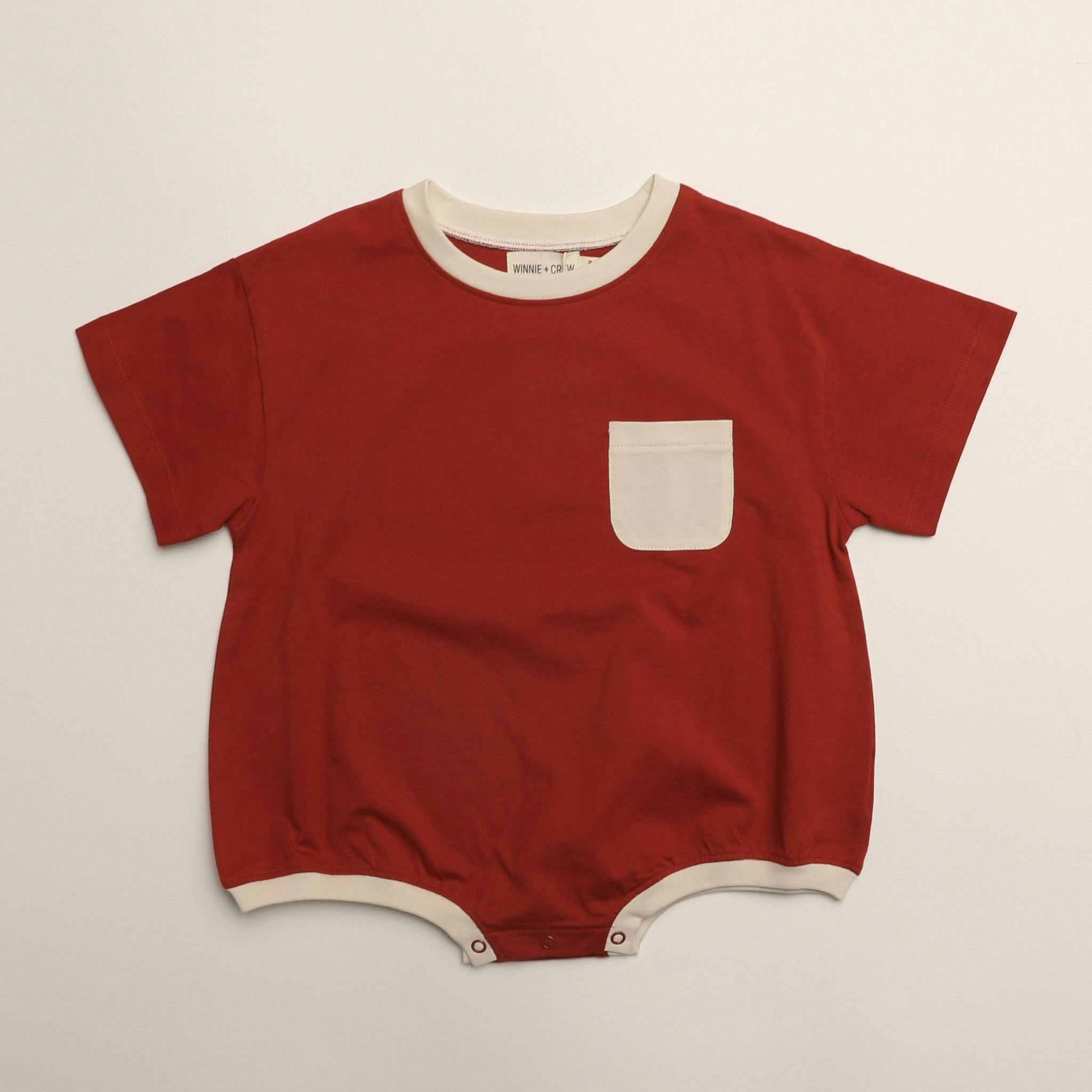 Cory Pocket Romper in Clay Red