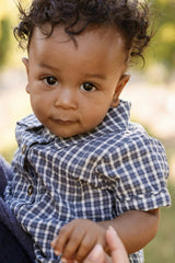 Baby Lucas Romper in Prussian Blue Plaid