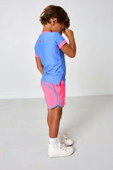 neon pink retro super short with sky blue piping