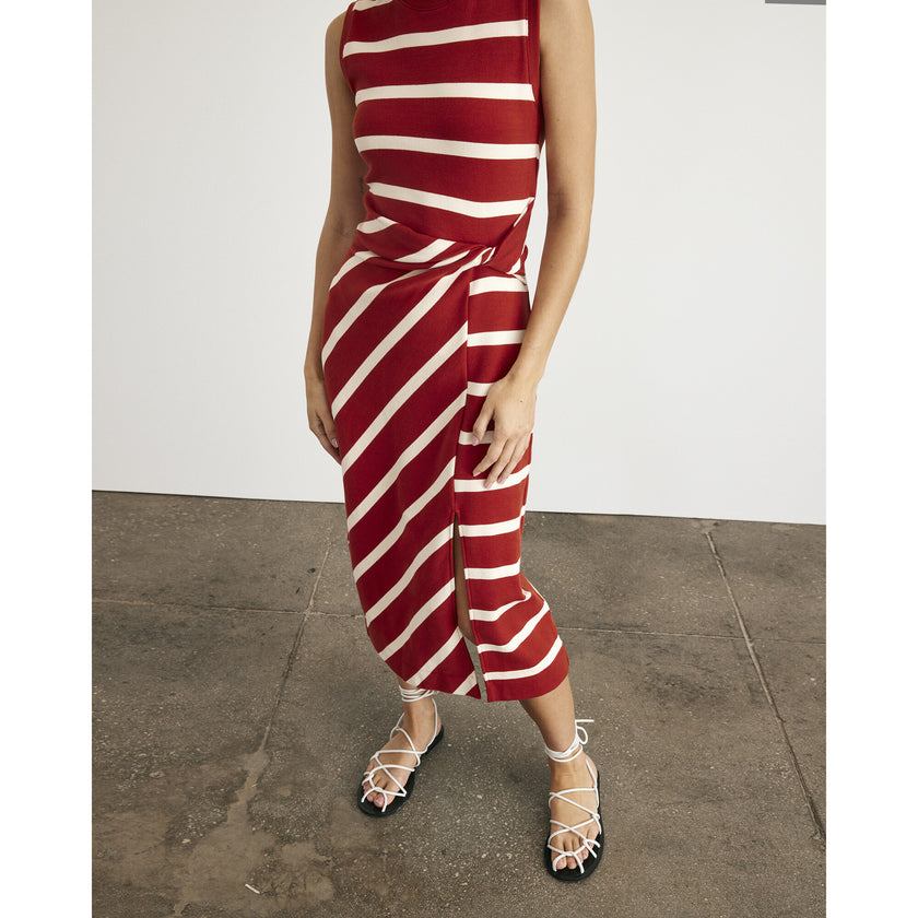 Sleeveless Striped Cody Dress, Red