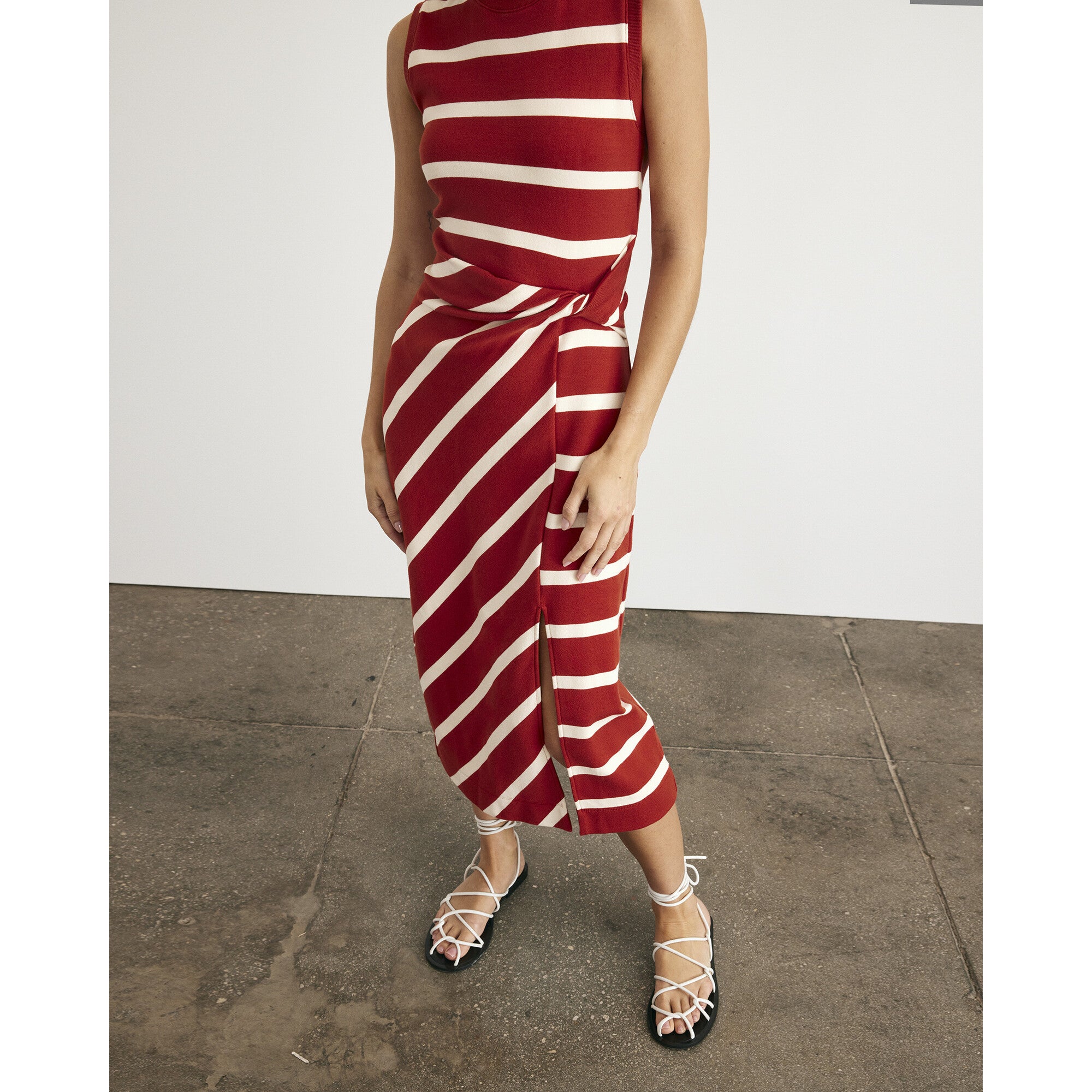 Sleeveless Striped Cody Dress, Red