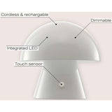 Porcini 7" Contemporary Bohemian Rechargeable/Cordless Iron Integrated LED Mushroom Table Lamp