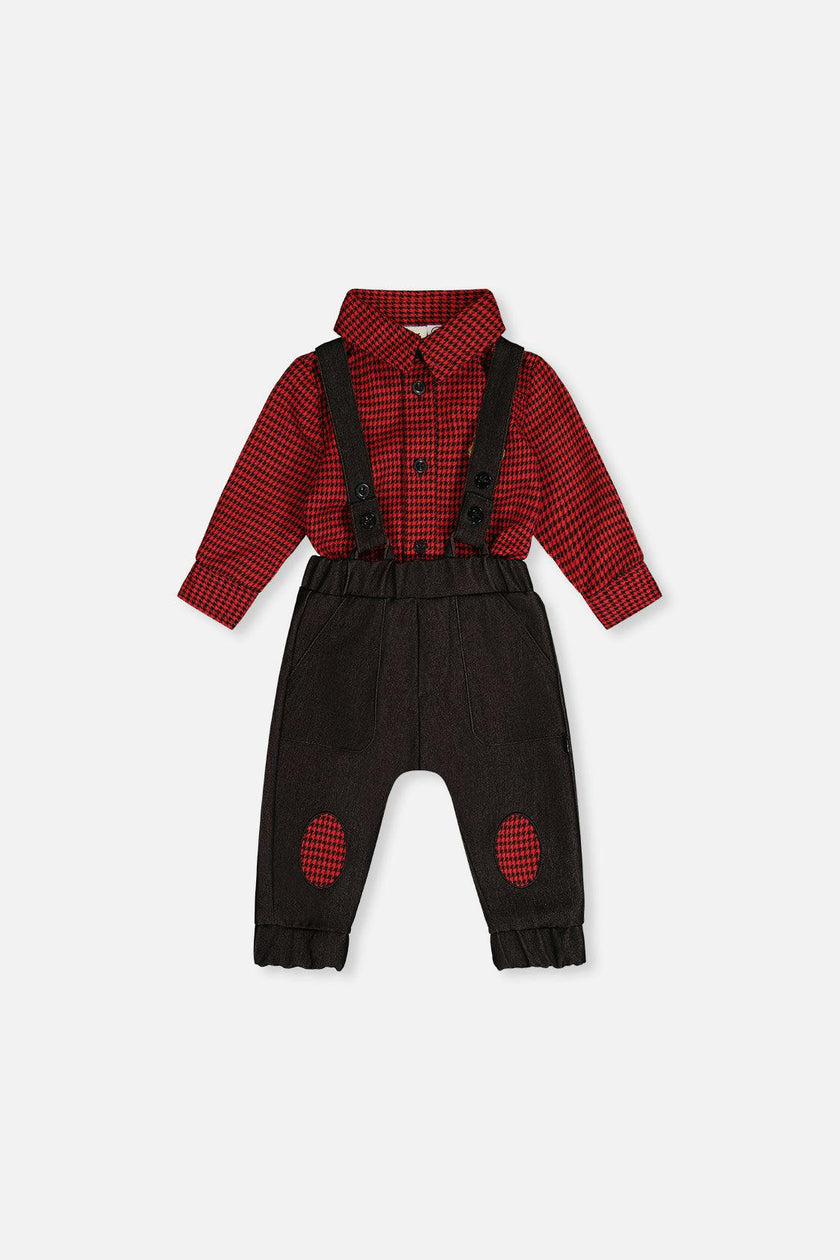 Baby Top & Pants Set Black And Red Houndstooth