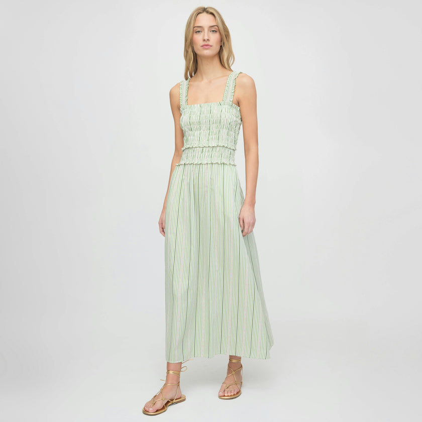 The Azalea Maxi Nap Dress - Green Jacquard Stripe