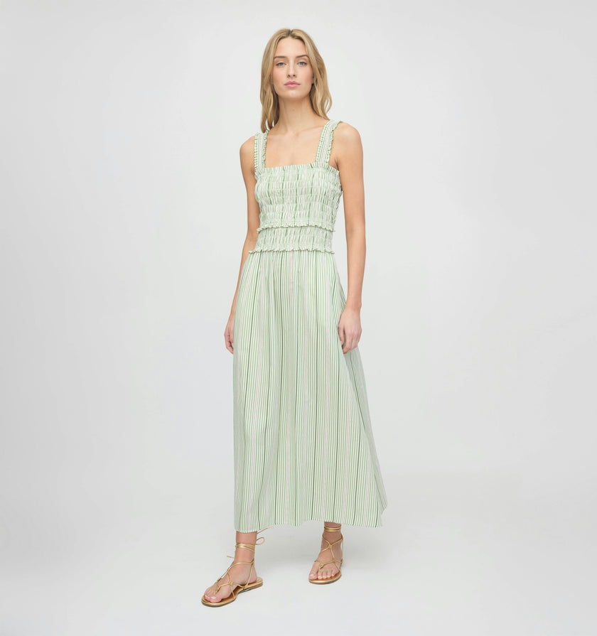 The Azalea Maxi Nap Dress - Green Jacquard Stripe