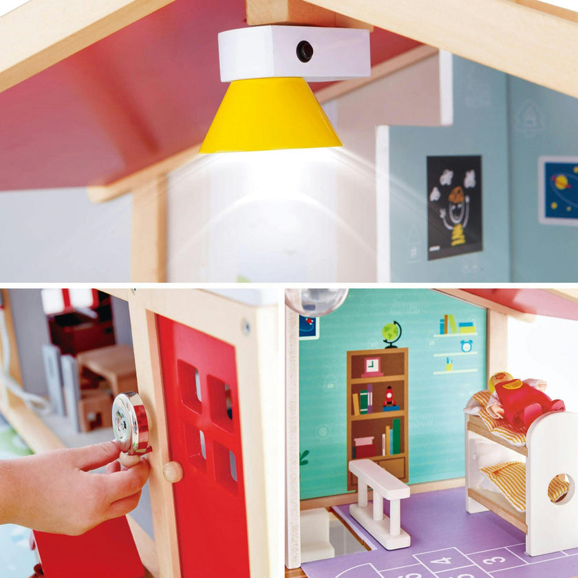 Doll Family Mansion Wooden Dollhouse W/ LED Lights