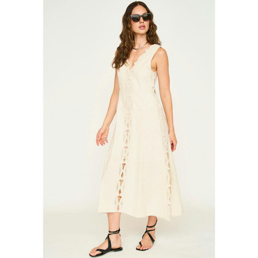 Barcelona Dress in Oat Marine Eyelet