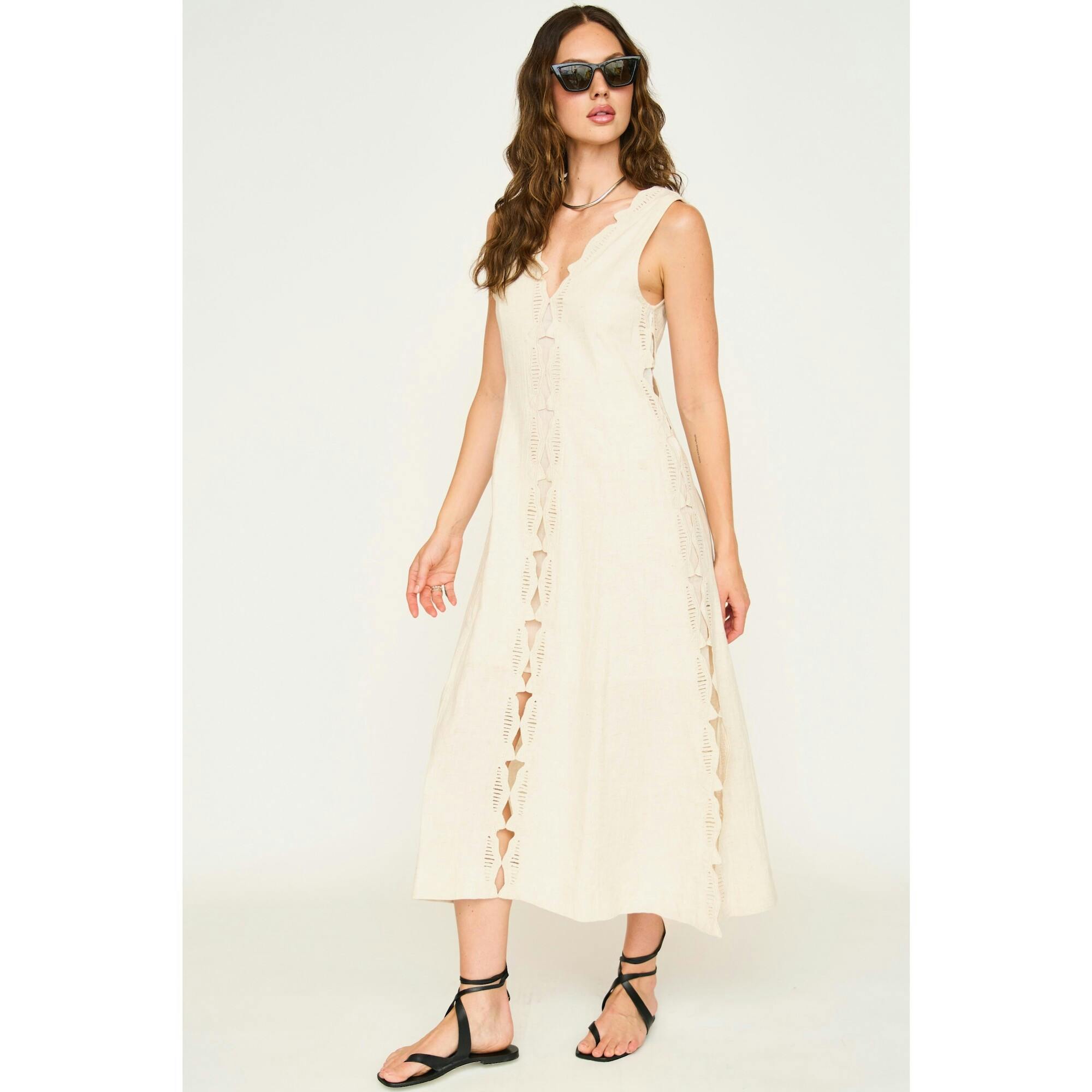 Barcelona Dress in Oat Marine Eyelet