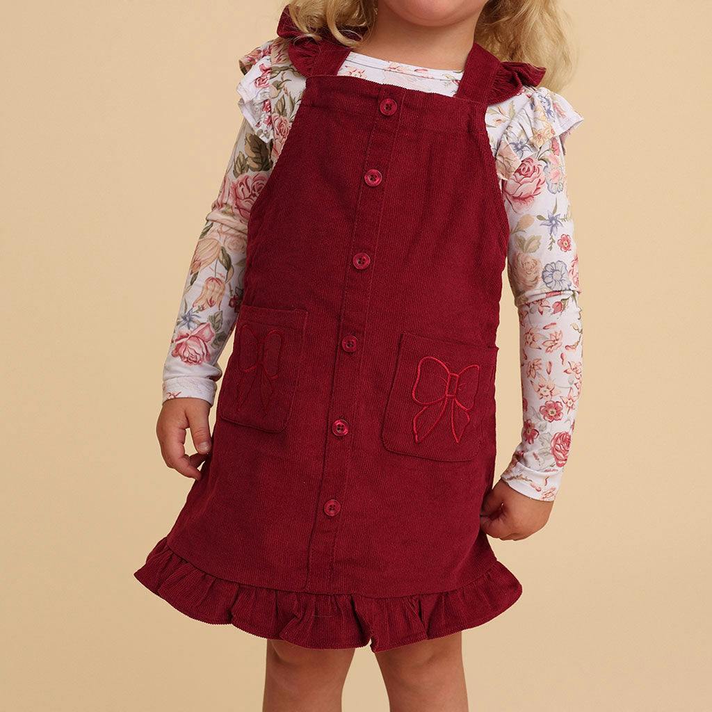 Burgundy Cotton Corduroy Overall Dress