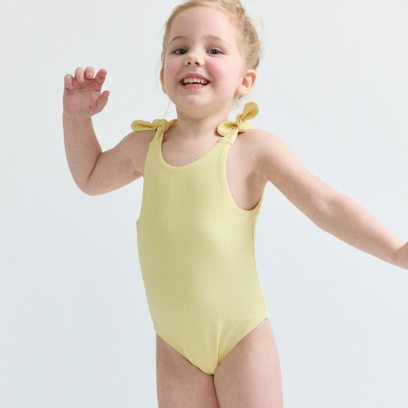girls buttercream stripe tie knot one piece