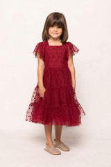 Mini Solange Dress in Burgundy Tulle