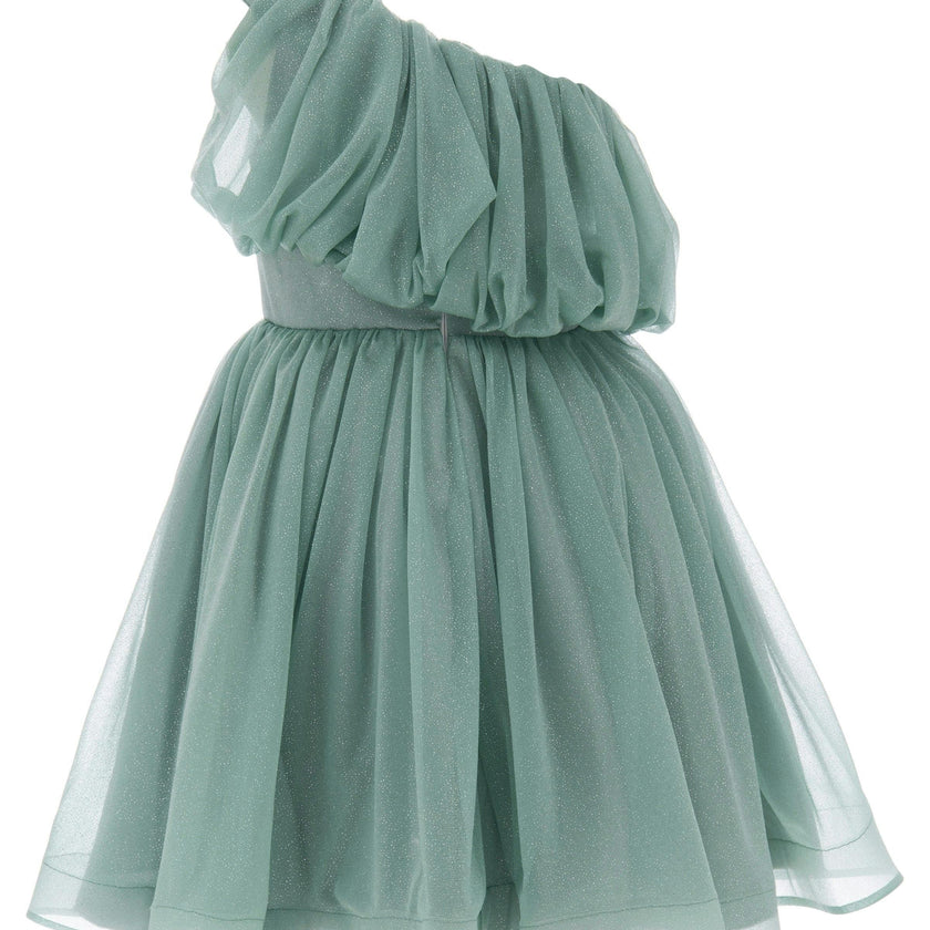 Green Izorah Off Shoulder Glitter Dress