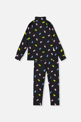 Two Piece Thermal Underwear Black Printed Gummy Bears