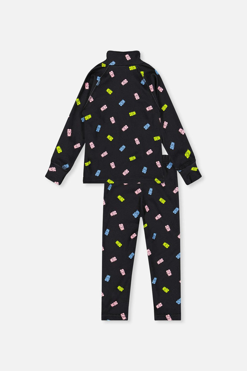 Two Piece Thermal Underwear Black Printed Gummy Bears