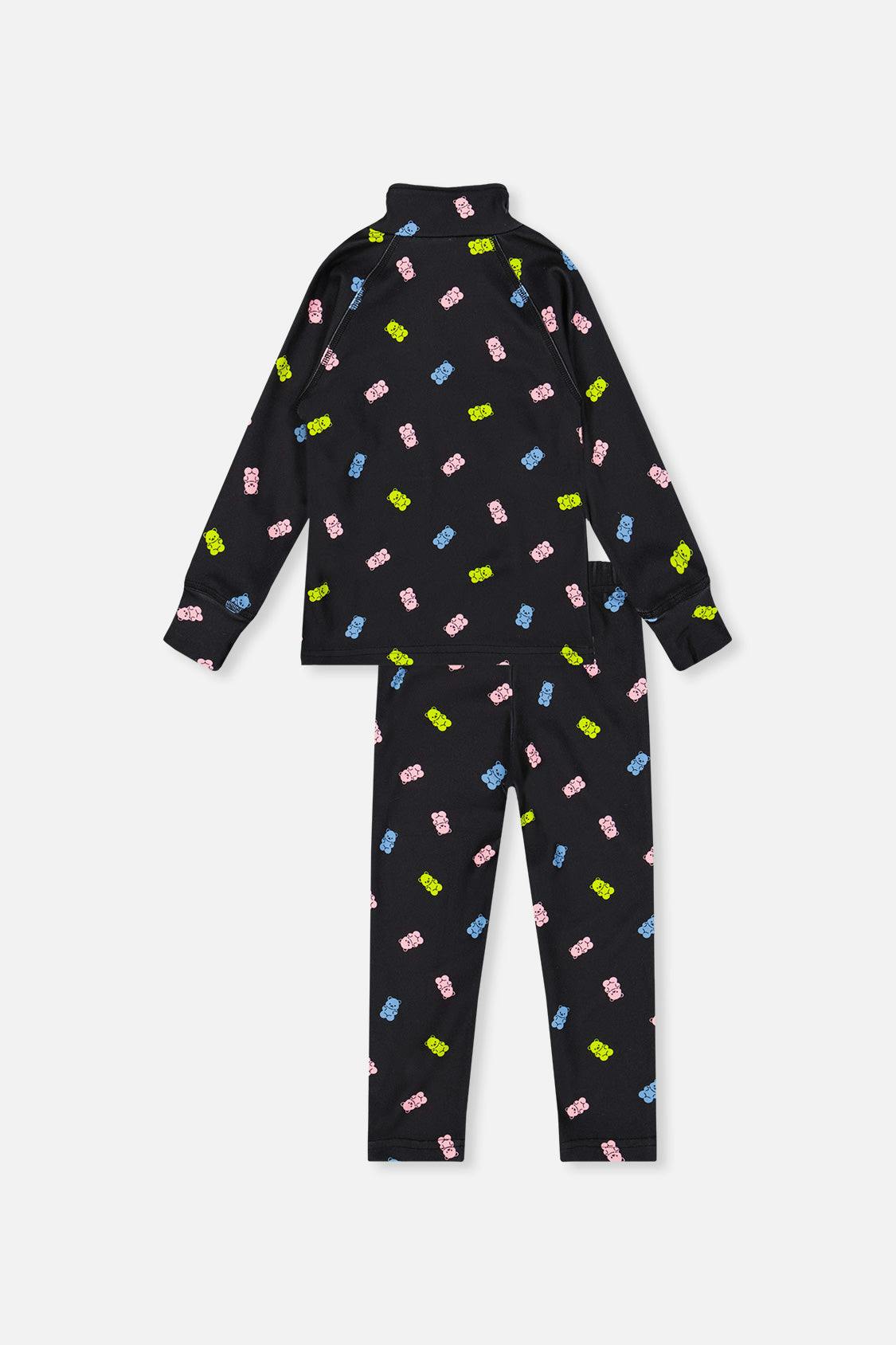 Two Piece Thermal Underwear Black Printed Gummy Bears
