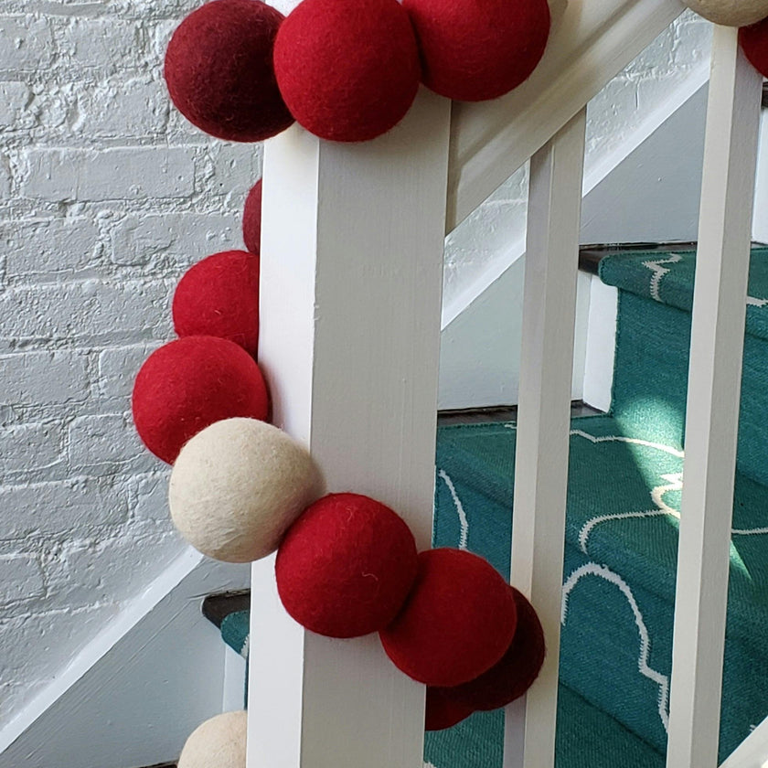 Enormous Christmas Garland and Bunting - XL Maroon, Red, and Cream Balls - 6' Arcadia Home