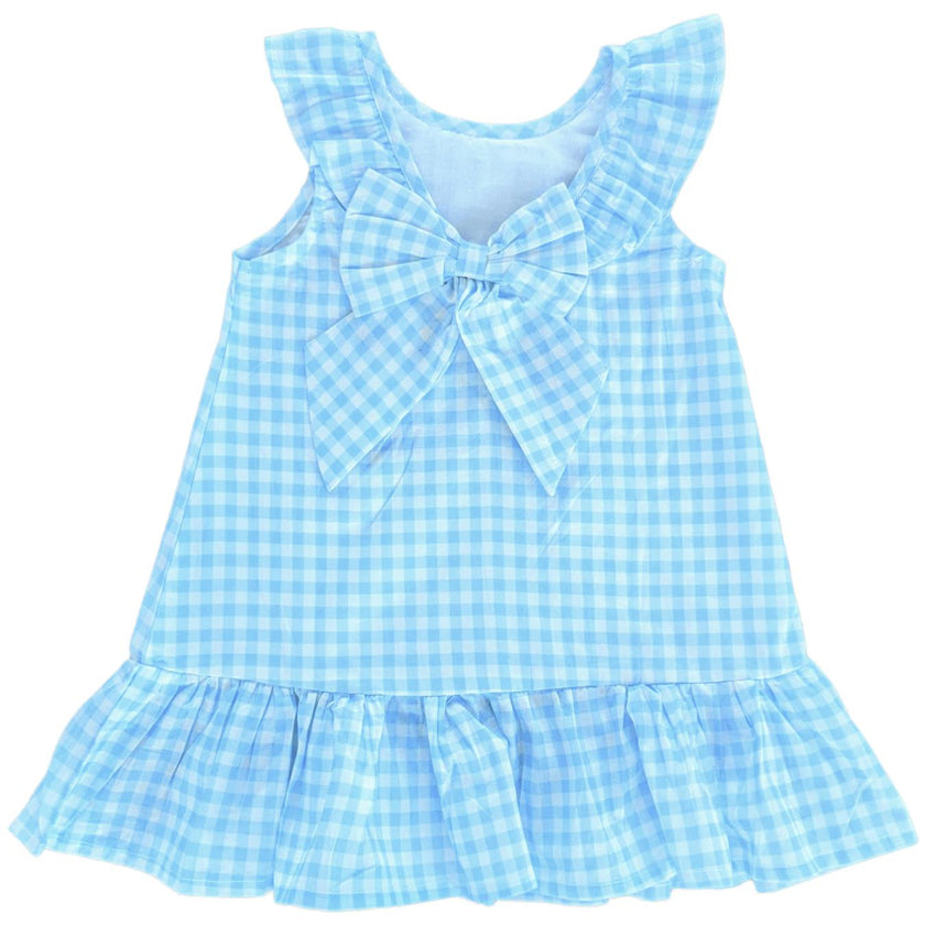 Gingham Blue Back Bow Dress