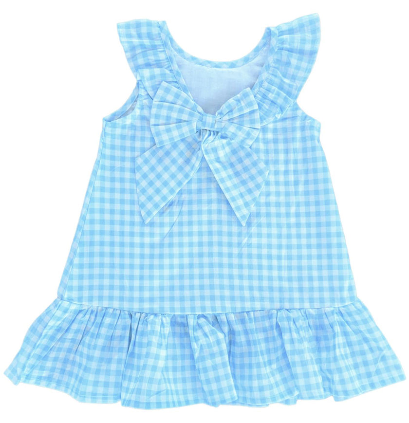 Gingham Blue Back Bow Dress
