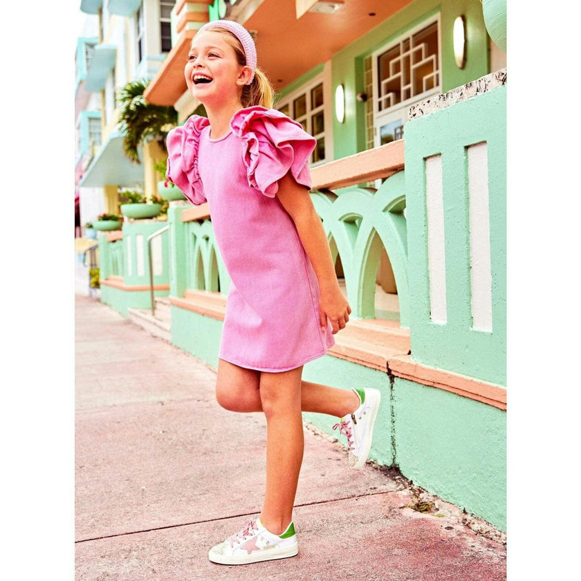 Pink Princess Ruffle Denim Dress
