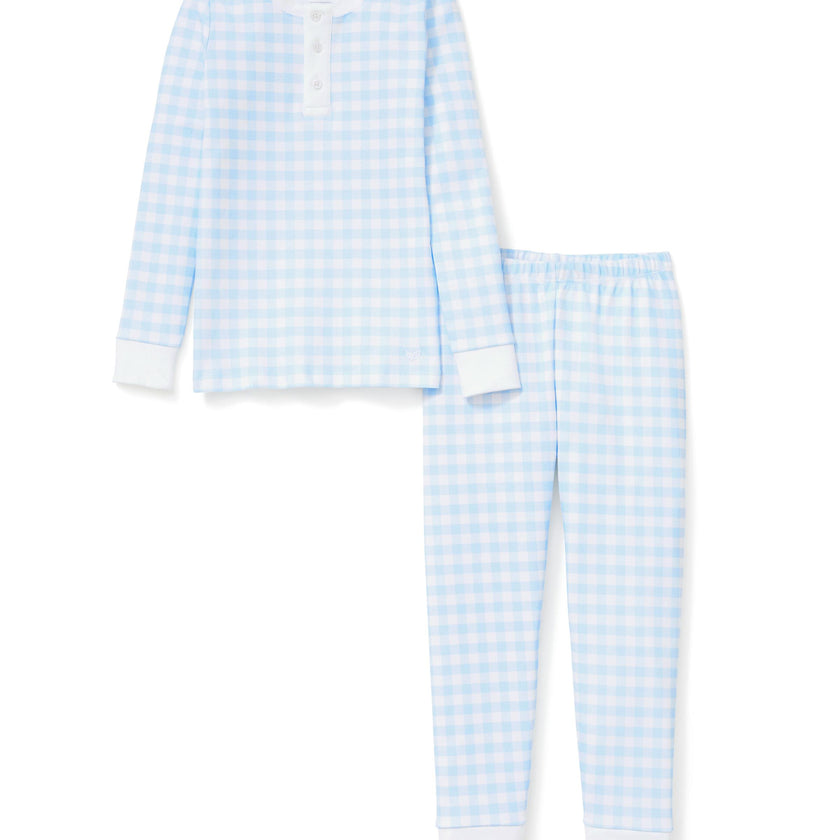 Kid's Pima Snug Fit Pajama Set in Light Blue Gingham