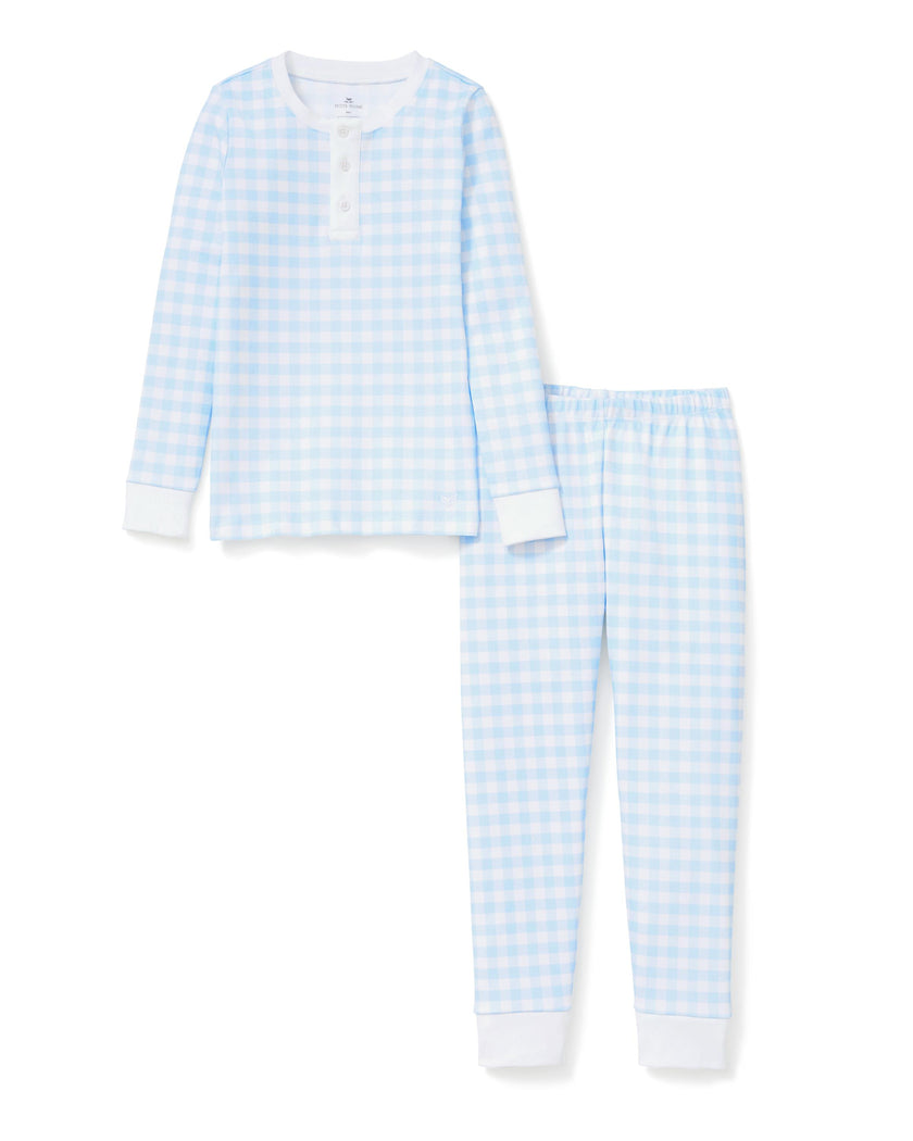 Kid's Pima Snug Fit Pajama Set in Light Blue Gingham
