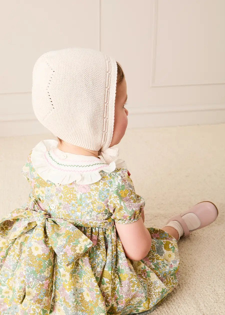 Charlotte Floral Hand Smocked Embroidered Collar Short Sleeve Dress With Bloomers in Green (6mths-3yrs)