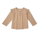 Organic Ruffle Sleeve Top Set of 2 - Woodland Sprig + Taupe