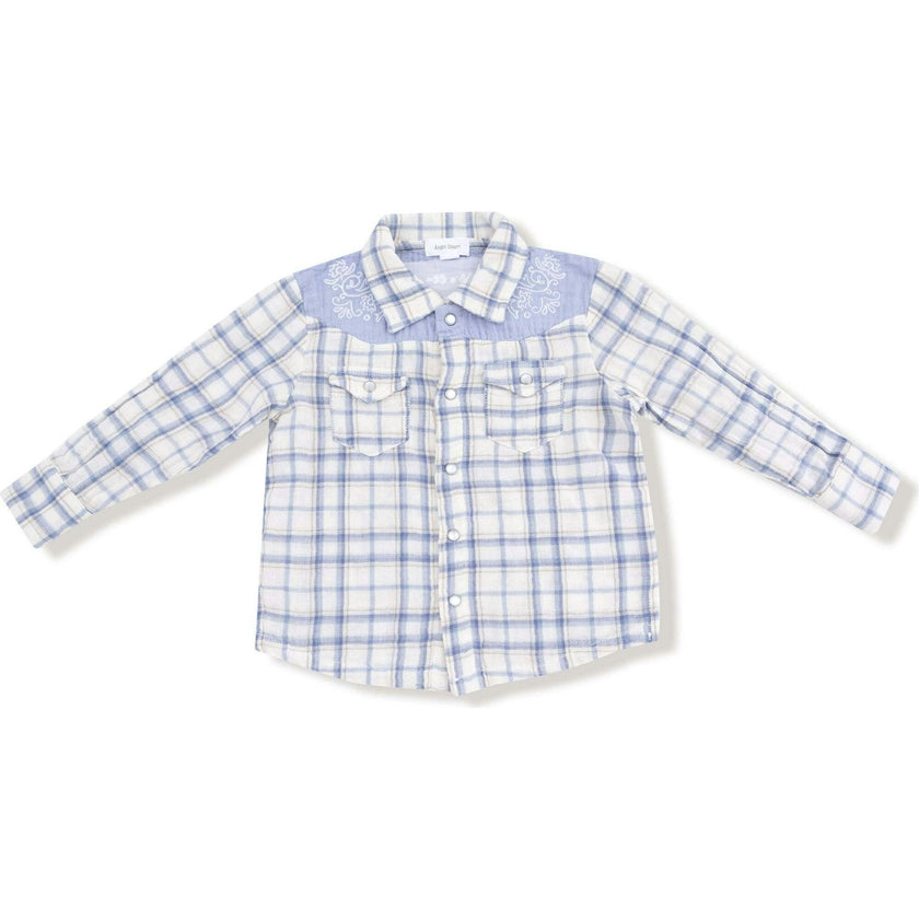 Blue Plaid - Long Sleeve Western Pearl Snap Shirt