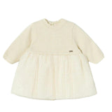 Champagne Pleated Knit Tulle Dress