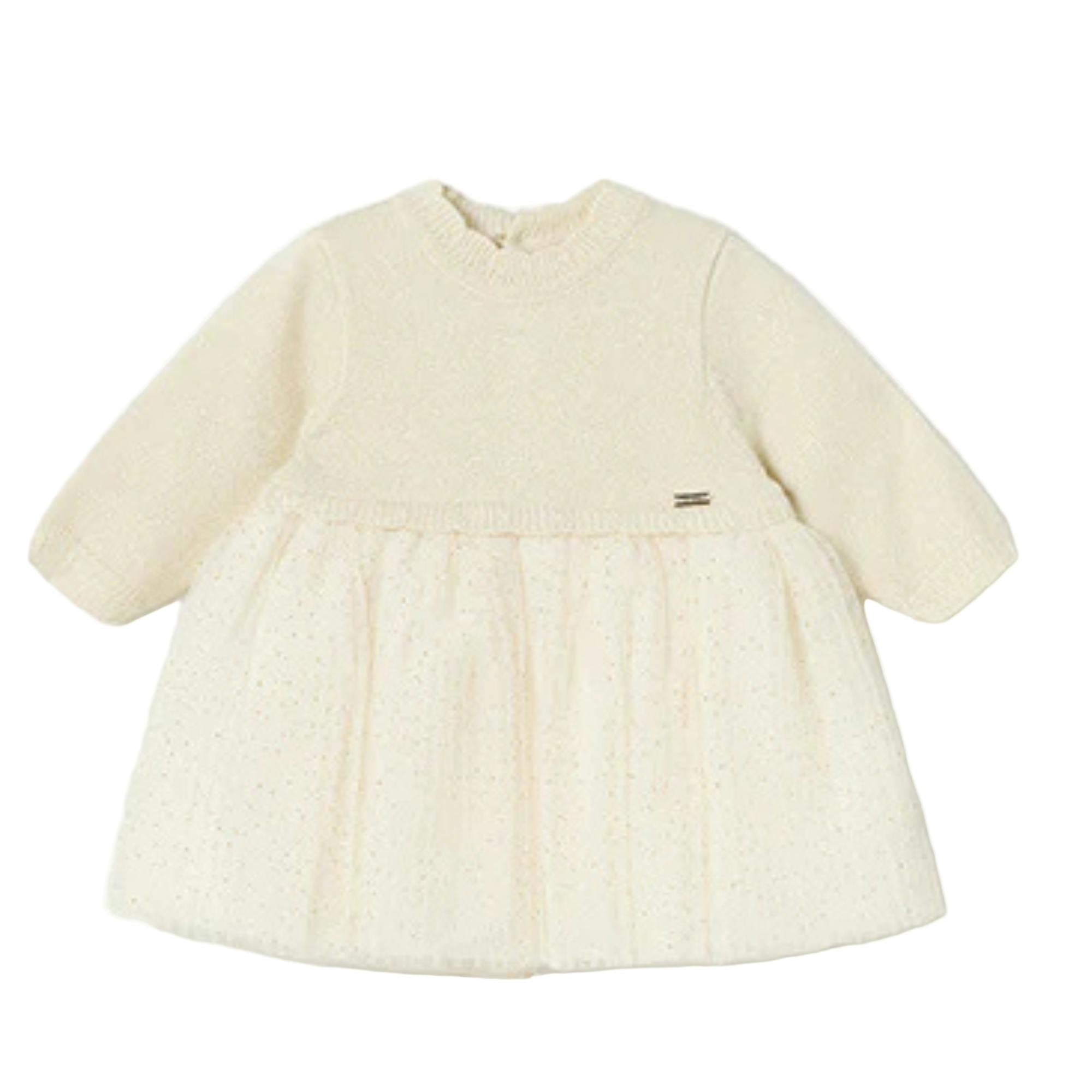 Champagne Pleated Knit Tulle Dress