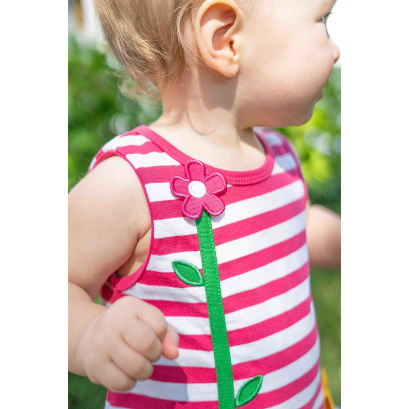 Stripe Knit Romper With Flower