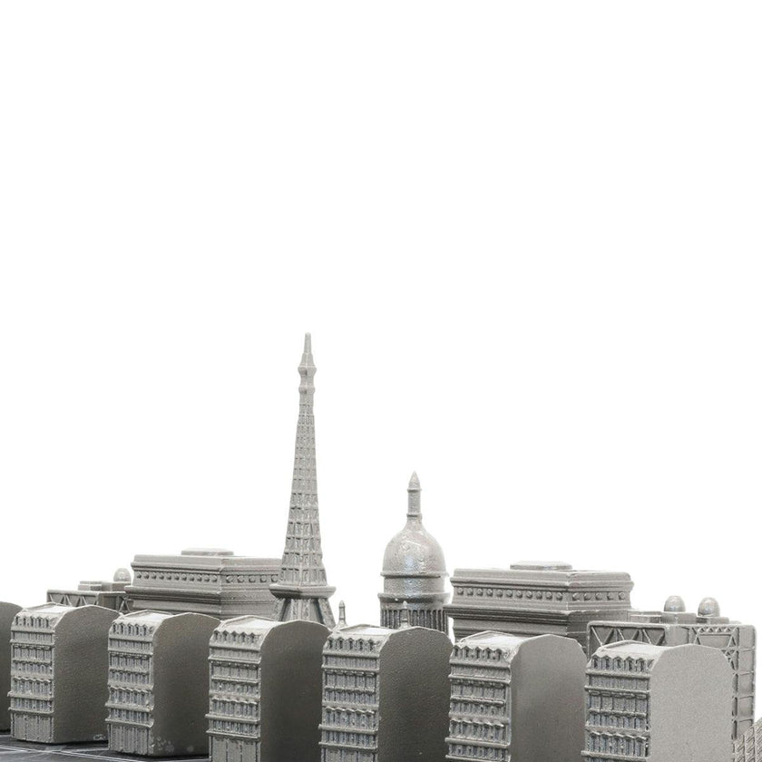 Chess Set Stainless Steel PARIS with Paris Map Board