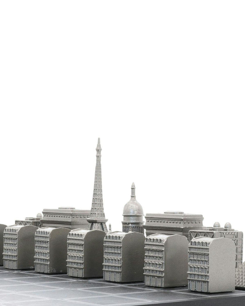 Chess Set Stainless Steel PARIS with Paris Map Board