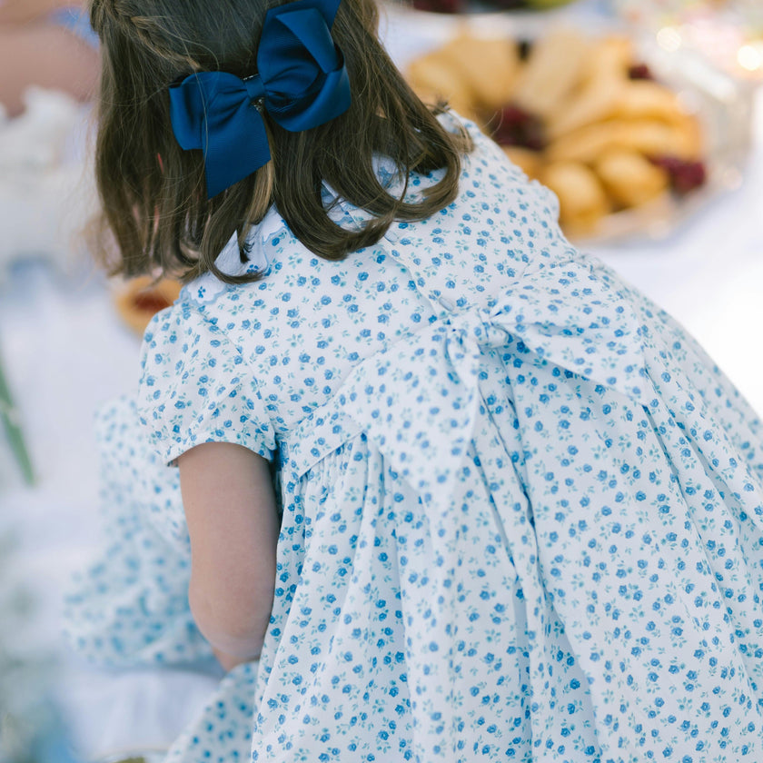 Isadora Floral Blue Short Puff Empire Dress