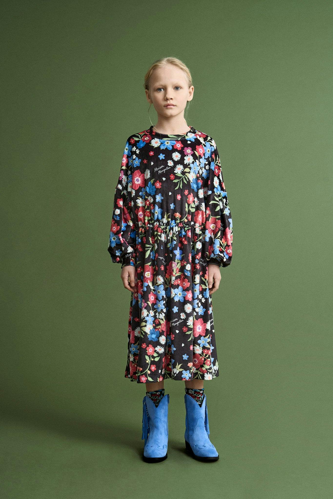 VELVET FLORECITAS DRESS BLACK