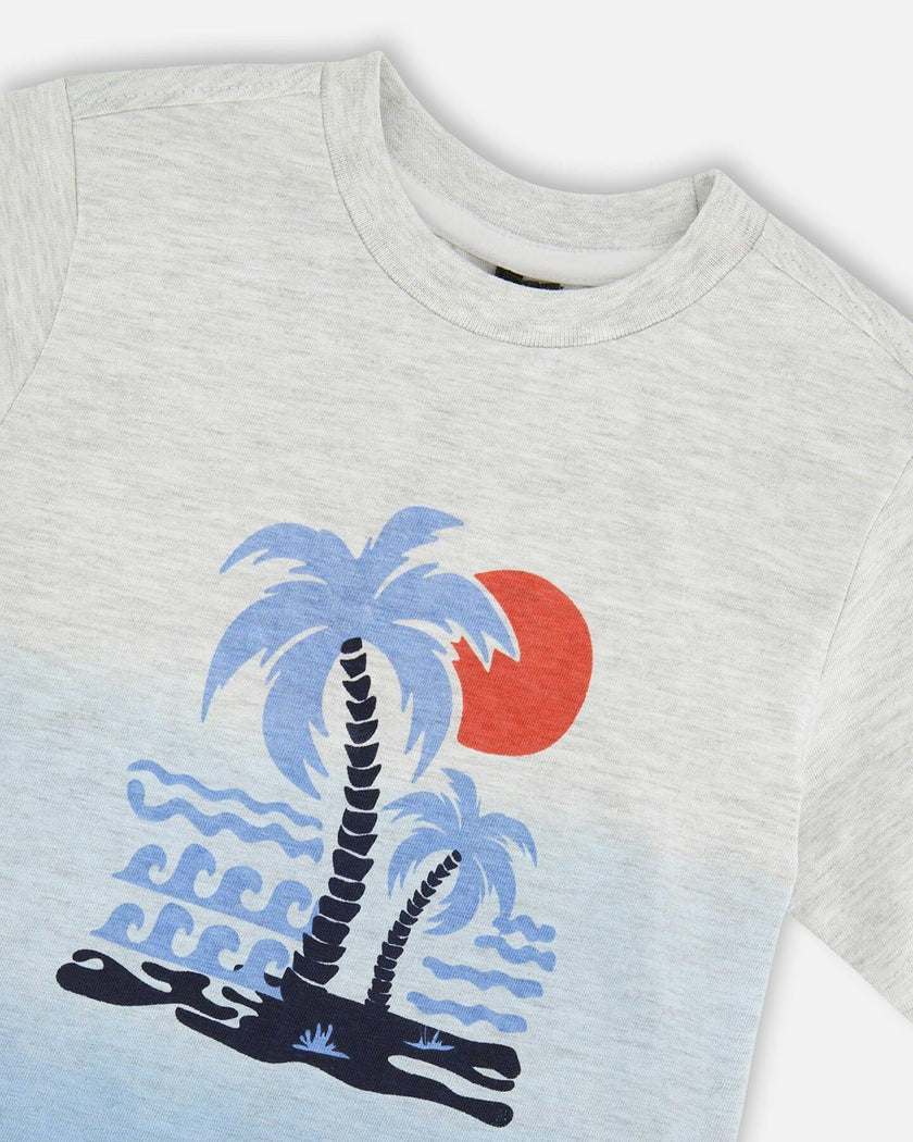Organic Cotton Short Sleeve T-Shirt Grey Mix To Blue Gradient