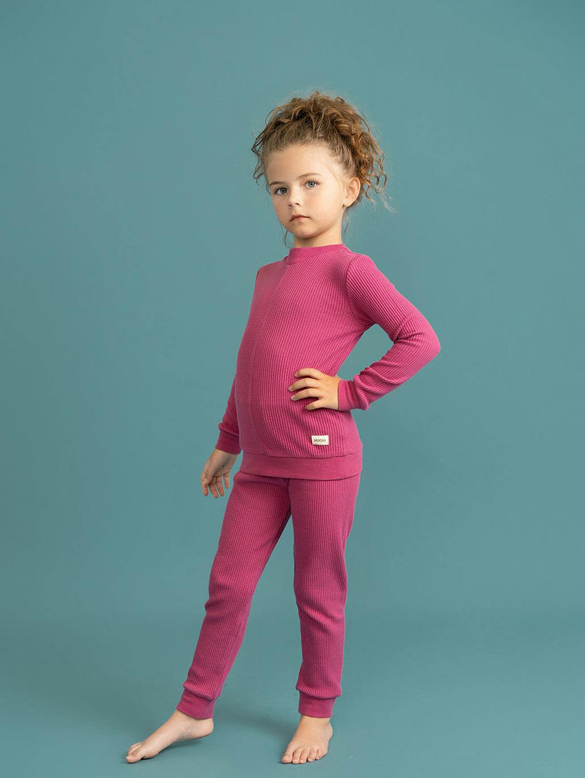Stretch Waffle Knit Elastic Waist Top and Pants Two Piece Set