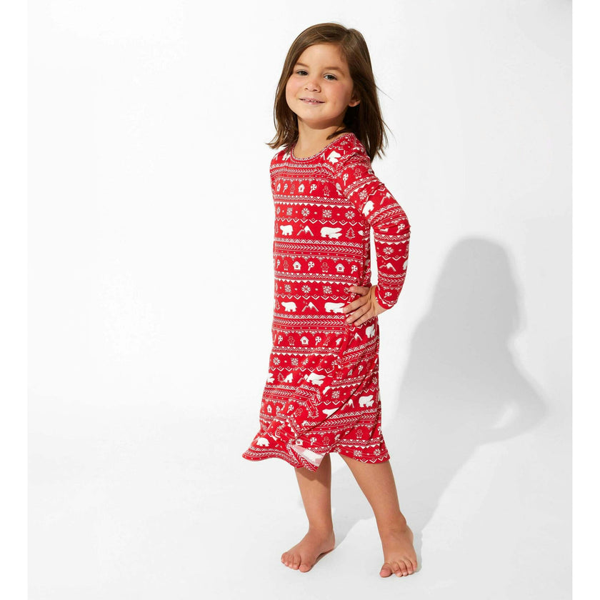 Polar Isle Red Bamboo Girls' Long Sleeve Dress