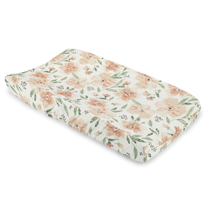 Parker Pink Floral Cotton Quilted Change Pad Cover