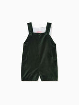 Dark Green Buganvilla Velvet Baby Dungarees