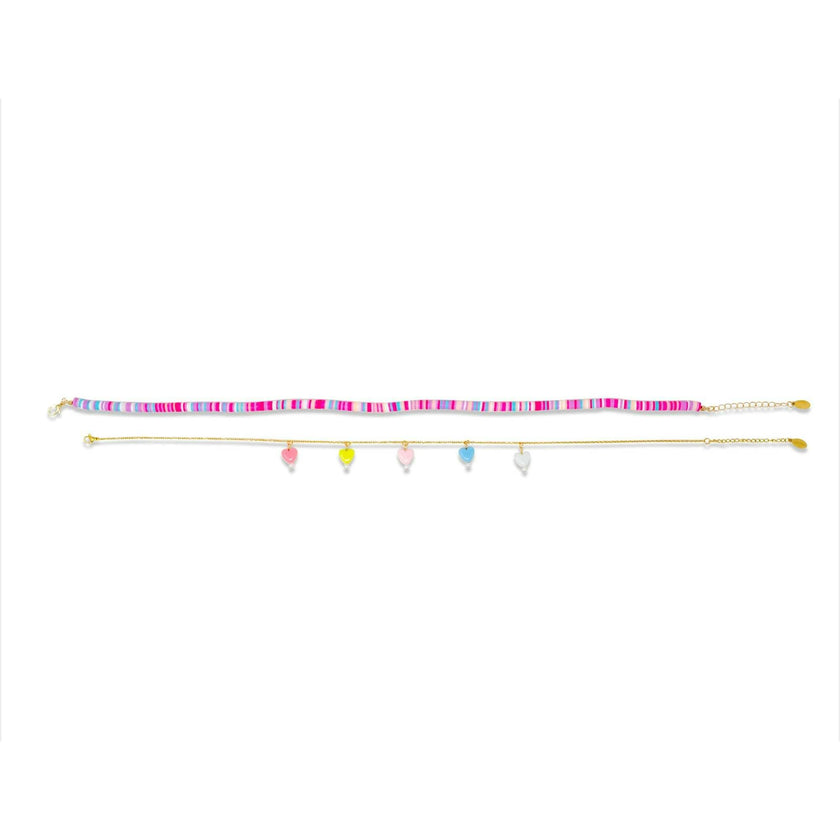 Girl's Colorful Disk Necklace & Charm Duo